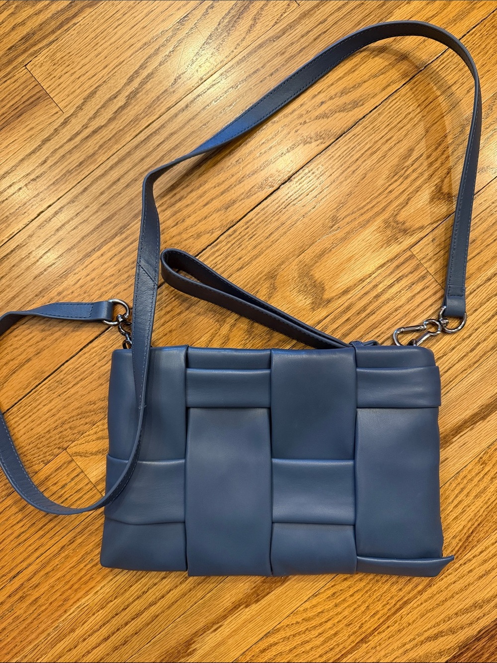 Vince Camuto Woven Leather Crossbody Bag in Slate Blue